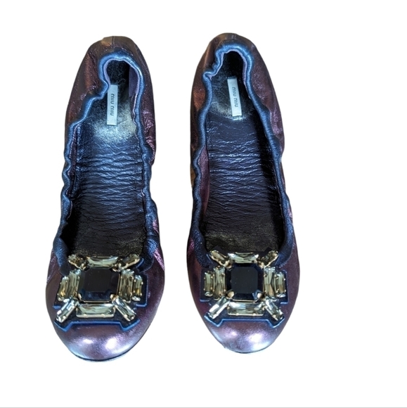 Miu Miu purple embellished jewel ballet flats sz EU 39.5 - Picture 2 of 12